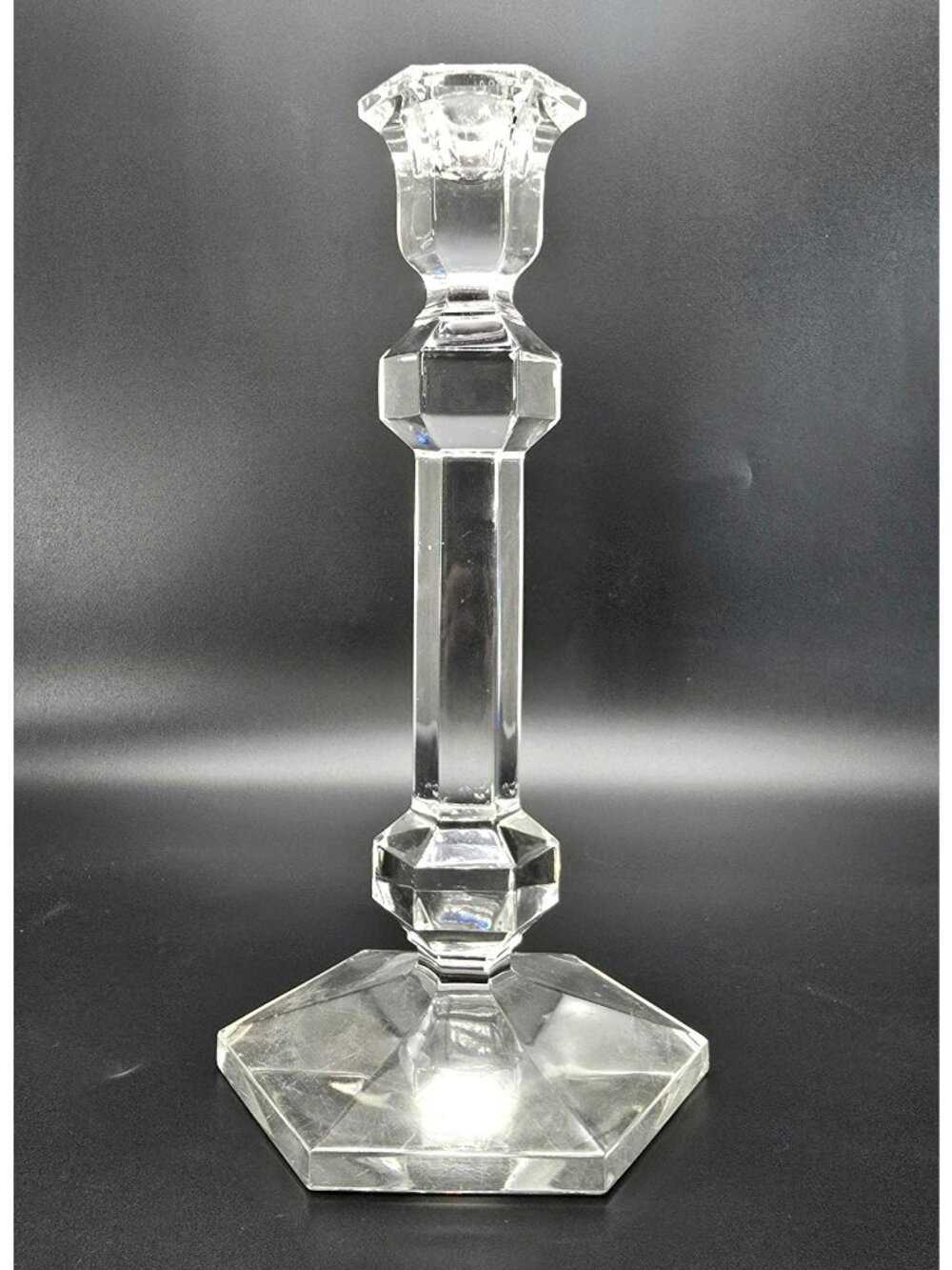 Vintage Crystal Hexagonal Candlestick Holder Val St Lambert Gardenia Lead JE3813